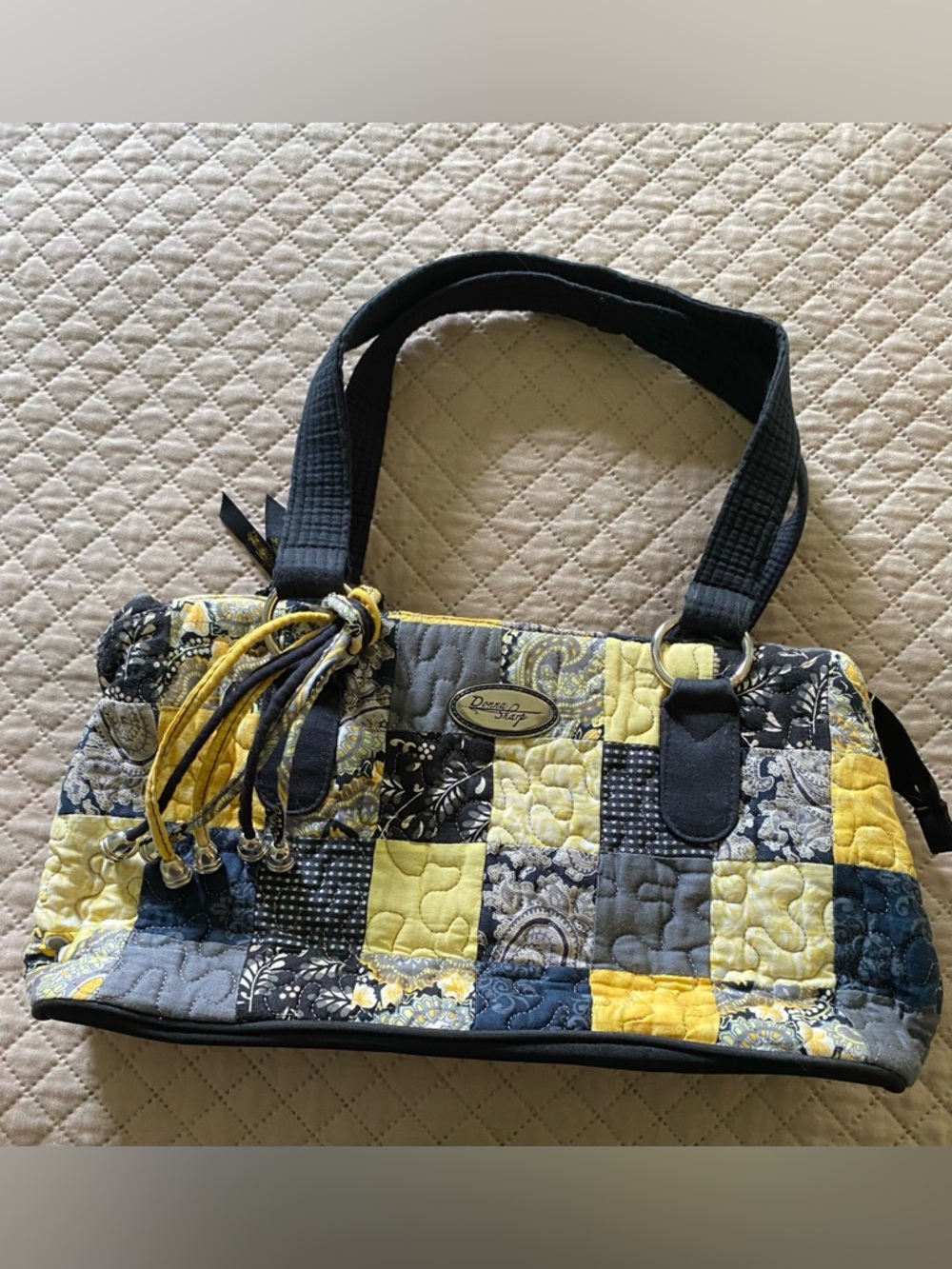 Quilted Patchwork Shoulder Bag - Yellow & Gray